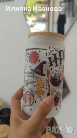Стъклена чаша с бамбуков капак Wednesday, Friends, harry potter , снимка 9 - Чаши - 43388980