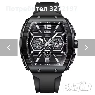 LIGE Кварцов ръчен часовник,Водоустойчив спортен часовник,Силиконова каишка,Хронограф, снимка 7 - Мъжки - 48425731