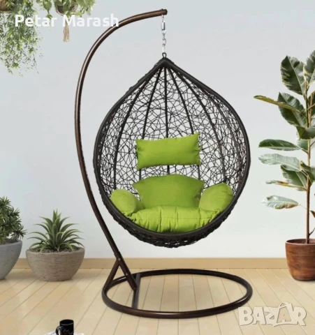 Висящ Ратанов Стол – ГОЛЯМА Градинска Люлка Водоустойчива, снимка 2 - Градински мебели, декорация  - 50634353