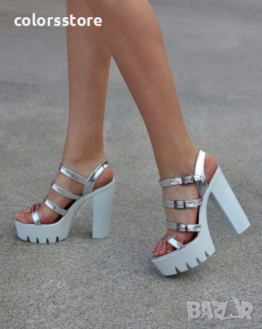 Сандали на ток - сребриста кожа - S630 , снимка 2 - Сандали - 51492636