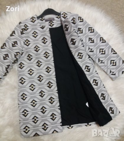 РАЗКОШНО удължено сако в черно--бели-златисти фигури и 3/4 дължина на ръкава, снимка 2 - Сака - 42603605