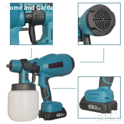 Акумулаторен и безжичен пистолет за боядисване с 2 батерии 21V, снимка 9 - Други - 54027936