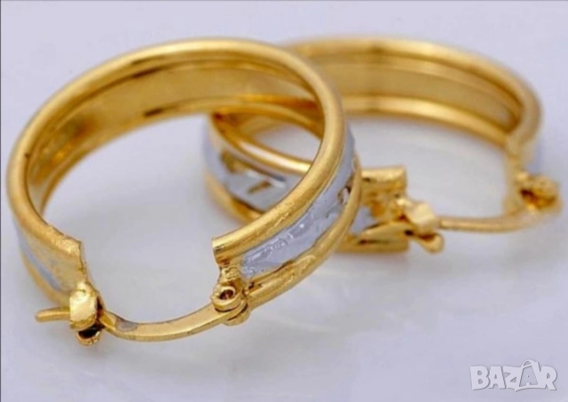 Разкошни обеци халки от 9к попълнено бяло и жълто злато 20 лв.