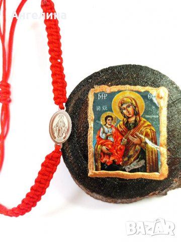Гривна с червен конец и Богородица с подарък Икона, снимка 1