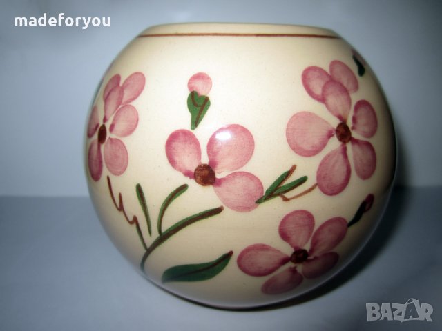 Ваза,вазичка Холандска сферична керамична с флорални мотиви, снимка 2 - Други ценни предмети - 32144018