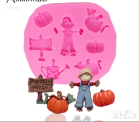 Хелоуин плашило фермер тиква силиконов молд форма фондан шоколад торта украса, снимка 3 - Форми - 17197622