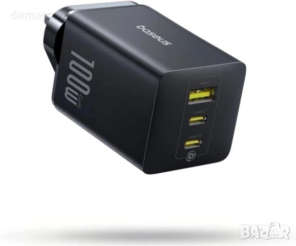 Зарядно Baseus 100W с три порта, 2 USB C, 1 USB A, компактно PPS
