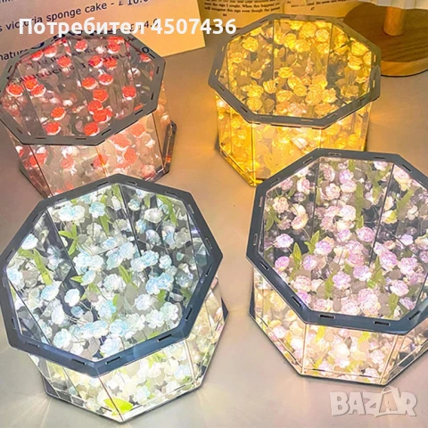 Ръчно изработена 3-Д LED нощна лампа с Рози, Направи си сам домашен декор, снимка 4 - Настолни лампи - 50813476