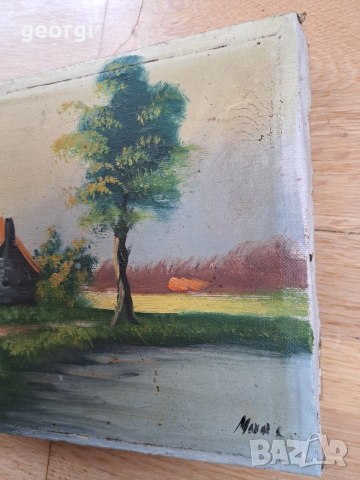 стара авторска мини картина ферма в гората М1, снимка 2 - Картини - 54013605