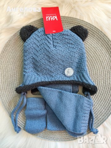 Зимен комплект шапка, шал и ръкавички 0-18м, снимка 9 - Бебешки шапки - 42819137