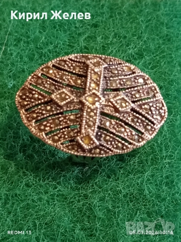 Винтидж сребърен пръстен с инкрустирани Маркезити стил вдъхновен от Викторианската епоха  48569