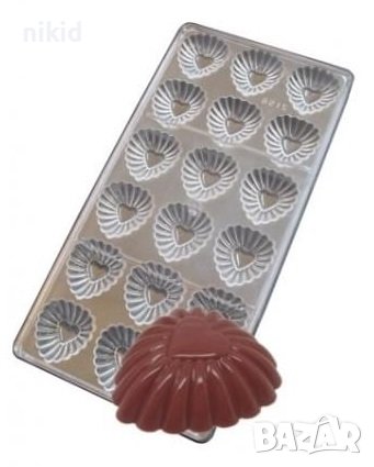 18 сърца сърце с къдрички пластмасова форма Поликарбонатна отливка калъп Шоколадови бонбони, снимка 2 - Форми - 39206137