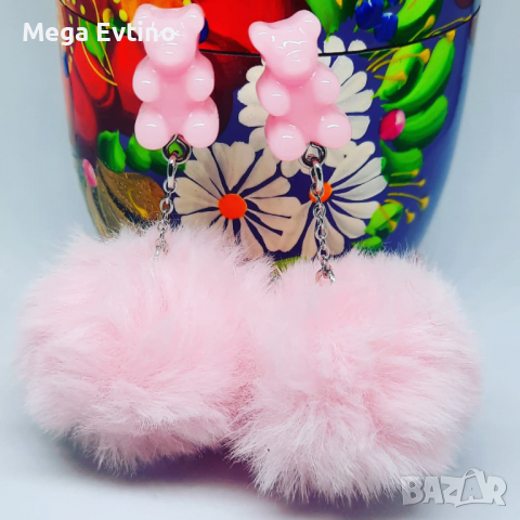 Обеци Желирани мечета с пухчета , снимка 2 - Обеци - 36528611