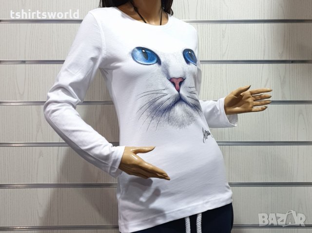 Нова дамска блуза с дълъг ръкав с 3D принт Котка със сини очи, снимка 6 - Блузи с дълъг ръкав и пуловери - 30655539