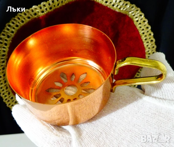 Медна цедка за чай,чиста мед. , снимка 5 - Антикварни и старинни предмети - 54058493