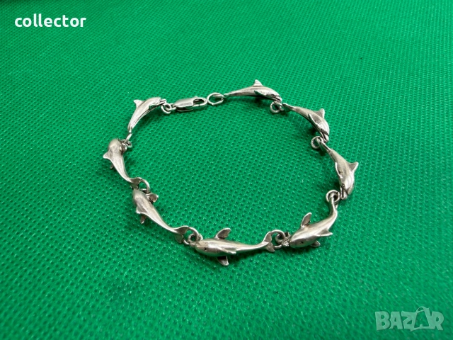 Дизайнерска сребърна гривна с делфини. №7764, снимка 5 - Гривни - 52827747