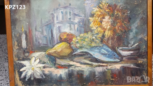 КАРТИНА НАТЮРМОРТ 95 год.(маслени бои) РАМКИРАНА/ ПОДПИСАНА, снимка 2 - Картини - 29079902