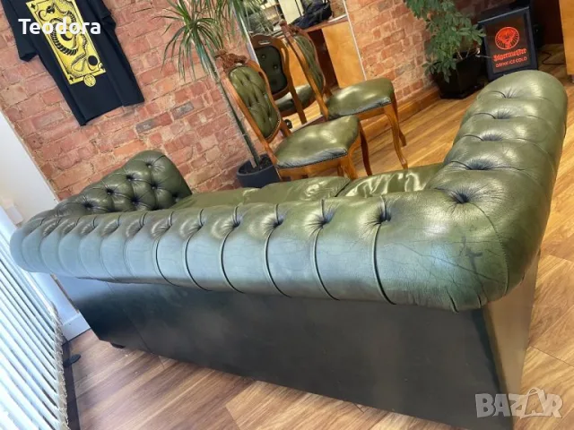 Честърфийлд chesterfield кожен диван тройка , снимка 3 - Дивани и мека мебел - 56251998
