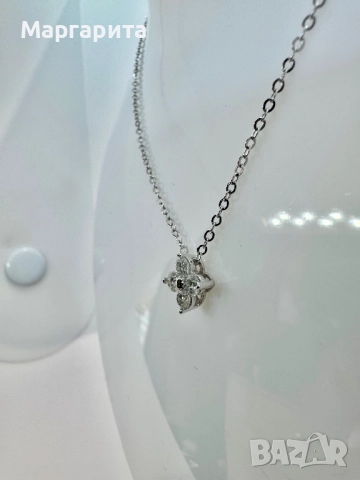 Сребърно колие с мойсанит (диамант) , снимка 4 - Колиета, медальони, синджири - 51533767
