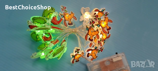 20 LED вътрешни весели светлини, 2м, Гринч и еленчета, снимка 3 - Лед осветление - 53913235