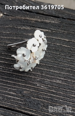 Сребърни обеци с естествен седеф и фианити (изкуствени диаманти), снимка 5 - Обеци - 51678832