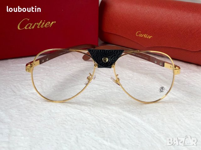 Cartier 2023 прозрачни мъжки слънчеви очила с кожа и дървени дръжки, снимка 8 - Слънчеви и диоптрични очила - 42813053
