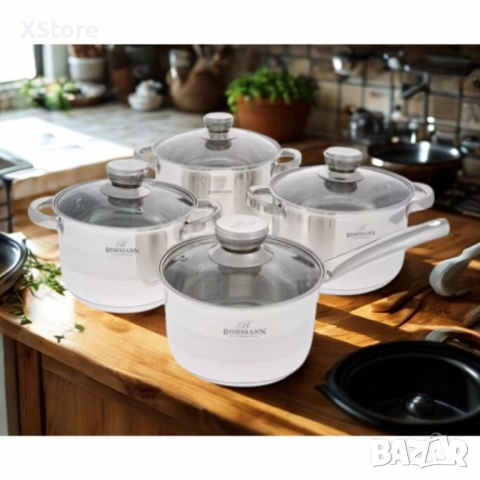 Комплект тенджери Bohmann 16см/18см/20см/22см, Неръжд.стомана, снимка 3 - Съдове за готвене - 52507411