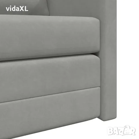 vidaXL Подов разтегателен диван 2-в-1 светлосив 122x204x55 см кадифе, снимка 10 - Дивани и мека мебел - 56147278