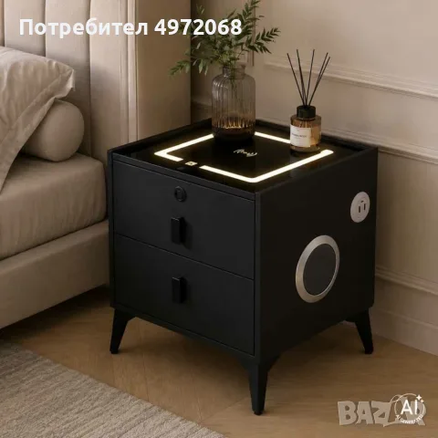Черно смарт нощно шкафче с пръстов отпечатък