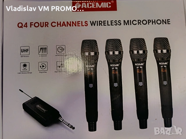 UHF безжична микрофонна система, комплект от 4 ръчни динамични микрофона с приемник, снимка 2 - Микрофони - 54096747