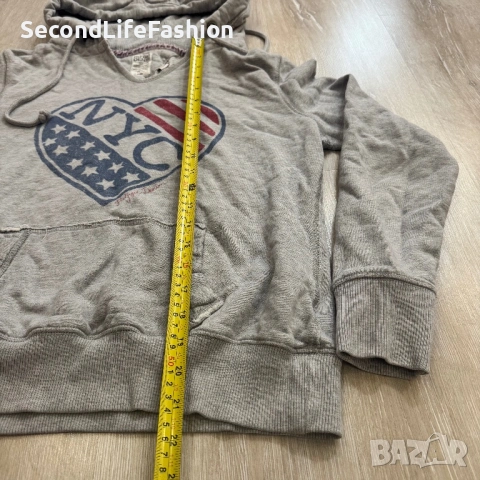 Дамски суитшърт Tommy Hilfiger с качулка и американско знаме New York размер XS, сив, снимка 4 - Суичъри - 53309190