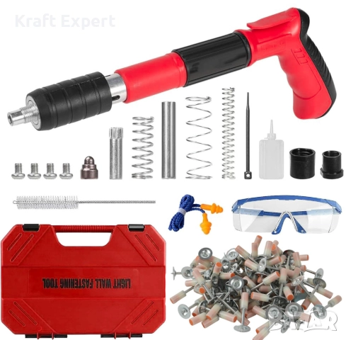 Ръчен пистолет за забиване на пирони с комплект аксесоари и подарък пирони