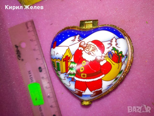 КРАСИВА ПОРЦЕЛАНОВА КУТИЙКА За БИЖУТА - СЪРЧИЦЕ с КОЛЕДНА ТЕМАТИКА ДЯДО КОЛЕДА на КАПАЧЕТО 42858, снимка 12 - Други ценни предмети - 44312243