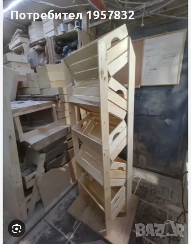 Двулицев дървен стелаж за хляб / плод и зеленчук от щайги, снимка 2 - Оборудване за магазин - 48952060