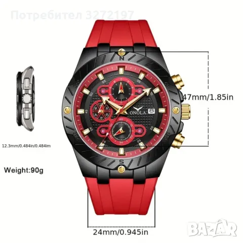 ONOLA кварцов часовник, хронограф, дата, водоустойчив, силиконова каишка, снимка 6 - Мъжки - 48037916