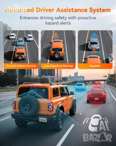 WOLFBOX 60FPS Видеорегистратор, 2.5K+1080P предна и задна камера, снимка 5 - Камери - 51688771