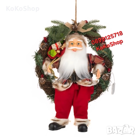 Светещ Коледен венец с Дядо Коледа-45 см./коледен венец с LED осветлиние/венец за коледна украса