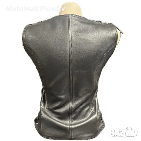 Дамски кожен мото елек клубен черен рокерски , снимка 2 - Аксесоари и консумативи - 48701392