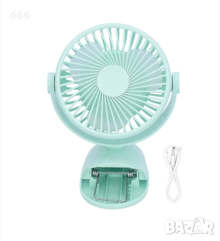 USB вентилатор, мини щипка, мощен, 3-лопатков, акумулаторен, 4-скоростен, настолен охлаждащ вентилат, снимка 7 - Друга електроника - 52896074