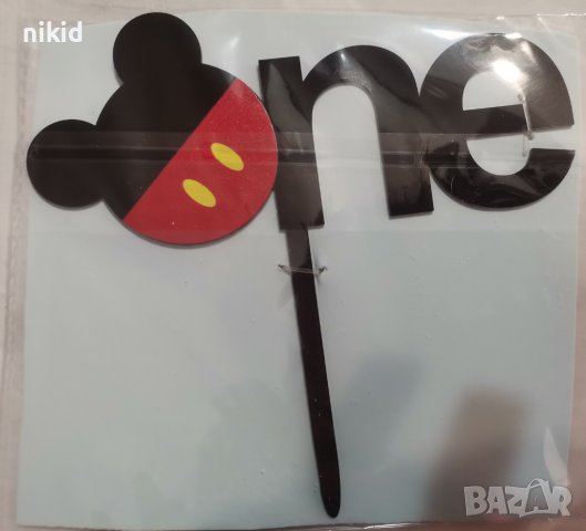 One Мики Маус една 1 първа година годинка първи рожден ден пластмасов топер табела украса за торта 