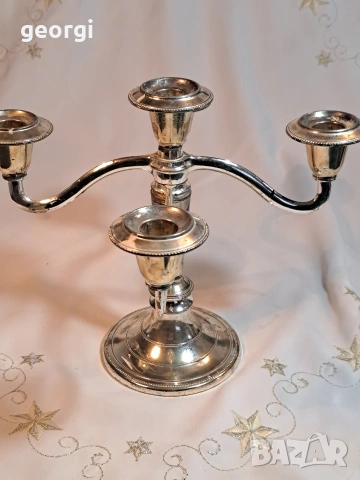 масивен метален посребрен свещник петица 32/4, снимка 3 - Антикварни и старинни предмети - 53184336