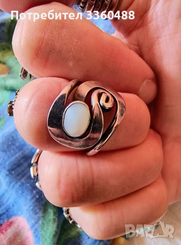 сребърен пръстен с седеф, снимка 3 - Пръстени - 51664744