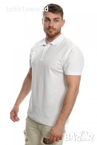 Нова бяла мъжка блуза (тениска) тип Lacoste, с яка, снимка 2 - Блузи - 37662527
