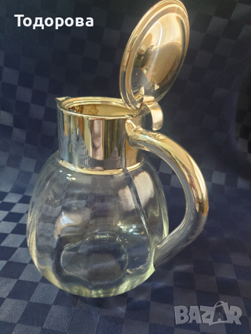 Голяма кристална кана с посребрен метален обков, снимка 5 - Сервизи - 44790051