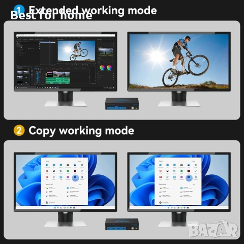 SW220 HDMI KVM превключвател с два монитора, снимка 3 - Друга електроника - 54217173