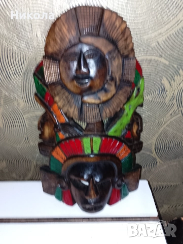 Ацтекска дървена маска-38/22см, снимка 4 - Статуетки - 51475103