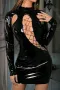 L Черна, еластична рокля от лак / винил/ с дълъг ръкав, снимка 5