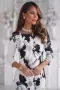 Рокля “Black & White Floral Chic” – Дамска рокля с реглан ръкав и трапецовидна линия арт.1544, снимка 2