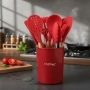 Комплект 12 части кухненски прибори със стойка Cheffinger – силиконови накрайници, дървени дръжки, снимка 3