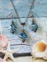 Красив комплект бижута с ръчно изработени стъклени Мурано мъниста в синьо и медни орнаменти , снимка 2